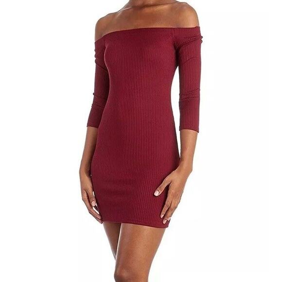 Love J Wiggle Dress Body Con Size Lg Off The Shoulder Burgundy PinUp Festive - Picture 1 of 8